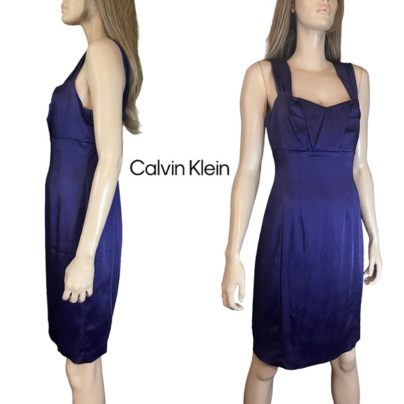 Calvin Klein Dress Sheath Purple Satin Cocktail Dressy Special Occasion *Flaw* - Picture 14 of 16